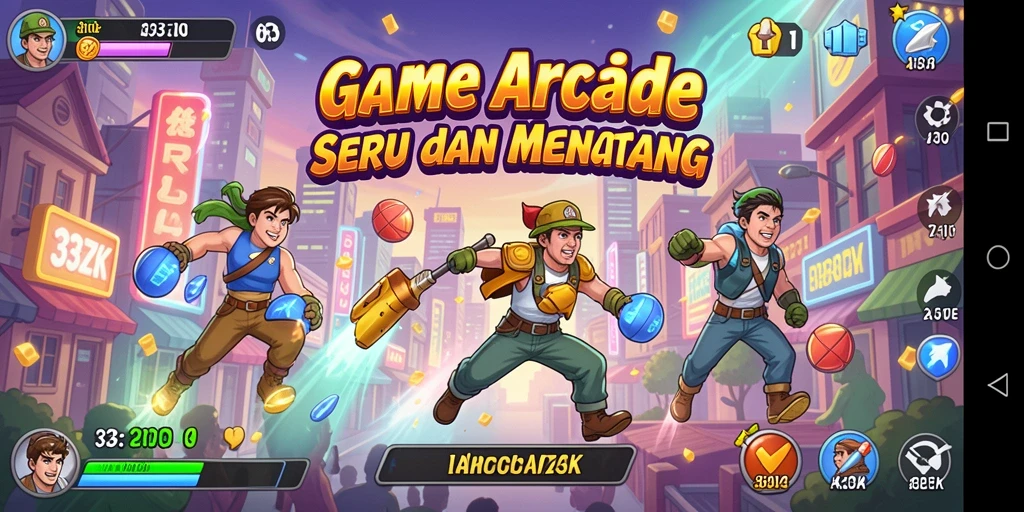 Tampilan antarmuka menarik dari game Arcade 33ZK.
