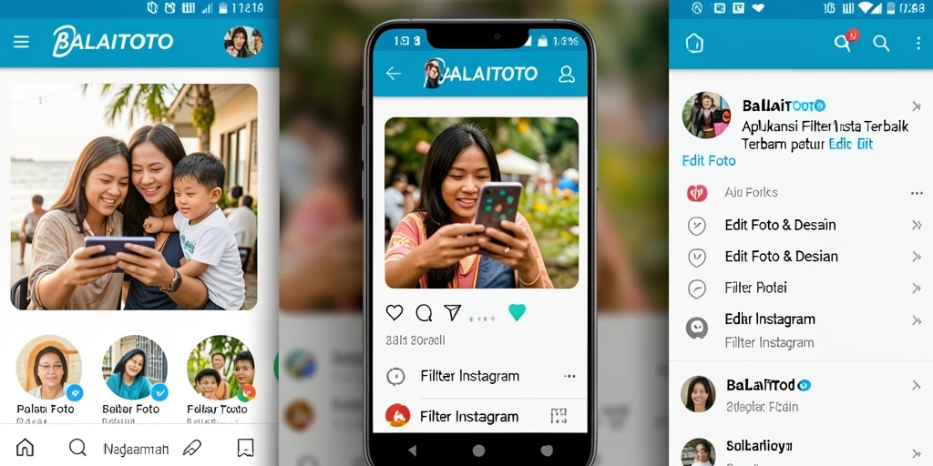 Tampilan antarmuka BALAITOTO dengan berbagai pilihan filter Instagram.