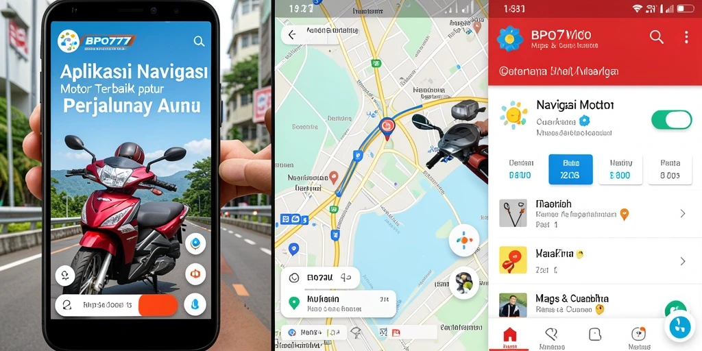 Tampilan antarmuka aplikasi BPO777 dalam navigasi motor.