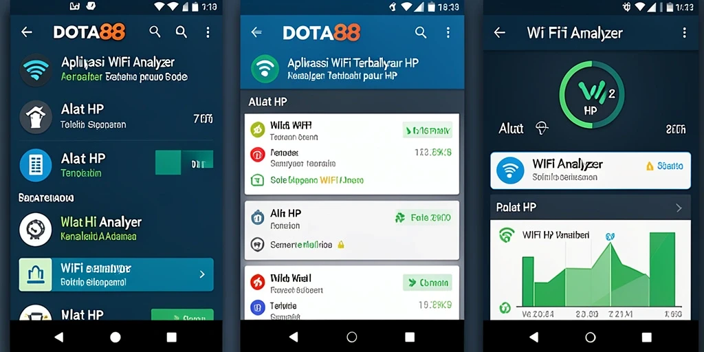 Screenshot DOTA88 menampilkan antarmuka pengguna aplikasi WiFi Analyzer yang informatif.