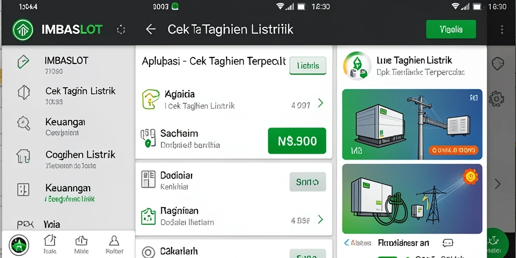 Tampilan antarmuka aplikasi IMBASLOT untuk cek tagihan listrik.