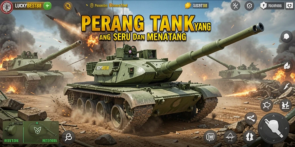 Antarmuka permainan <strong>LUCKYBEST88</strong> yang menampilkan pertempuran tank yang seru.