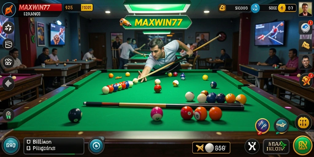 Tampilan antarmuka MAXWIN77 yang menarik dan intuitif untuk permainan billiard.